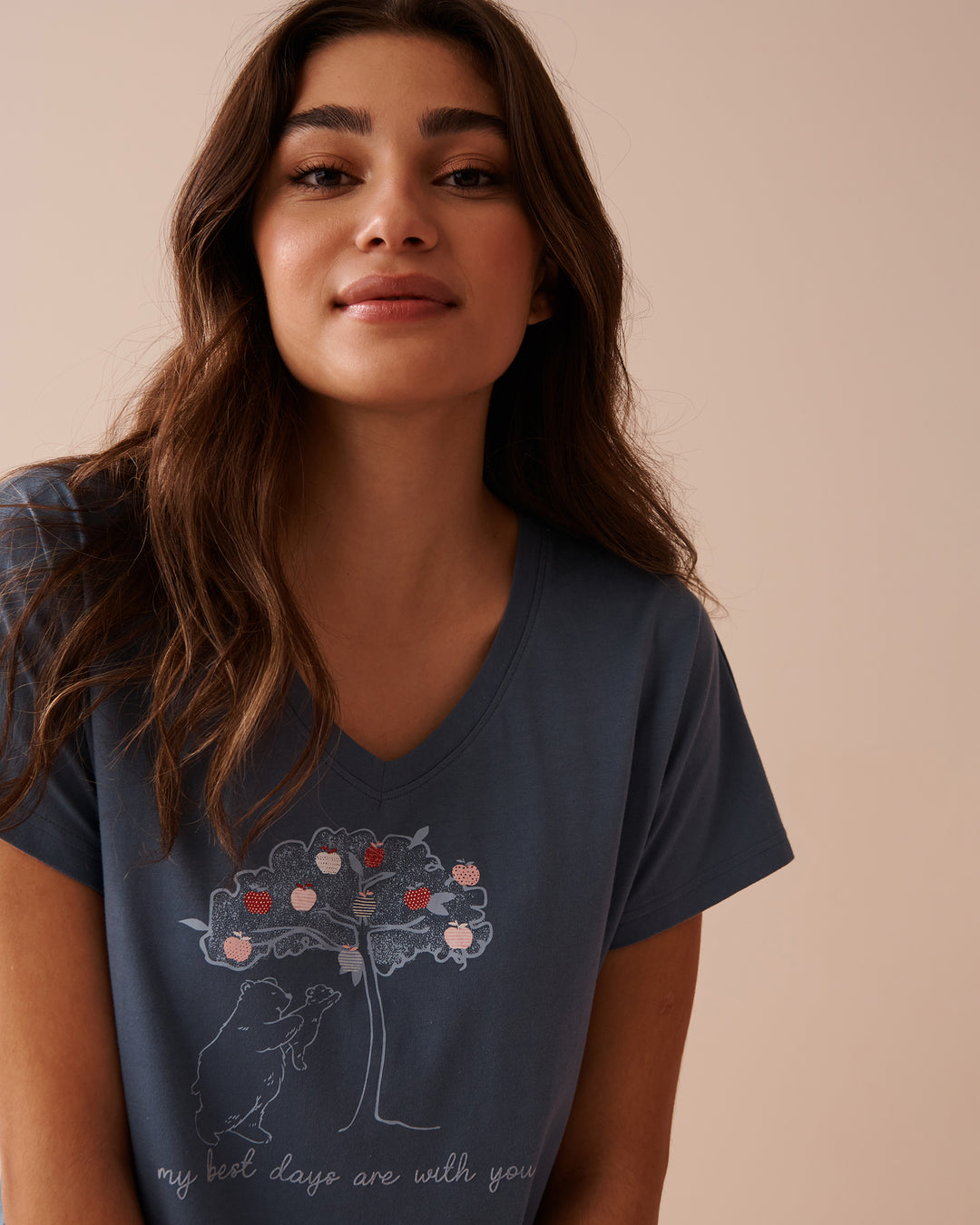 Apple Print Cotton V-neck T-shirt - Microchip