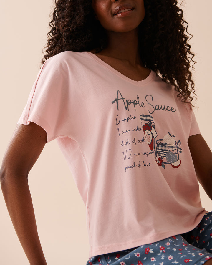 Apple Print Cotton V-neck T-shirt - Microchip