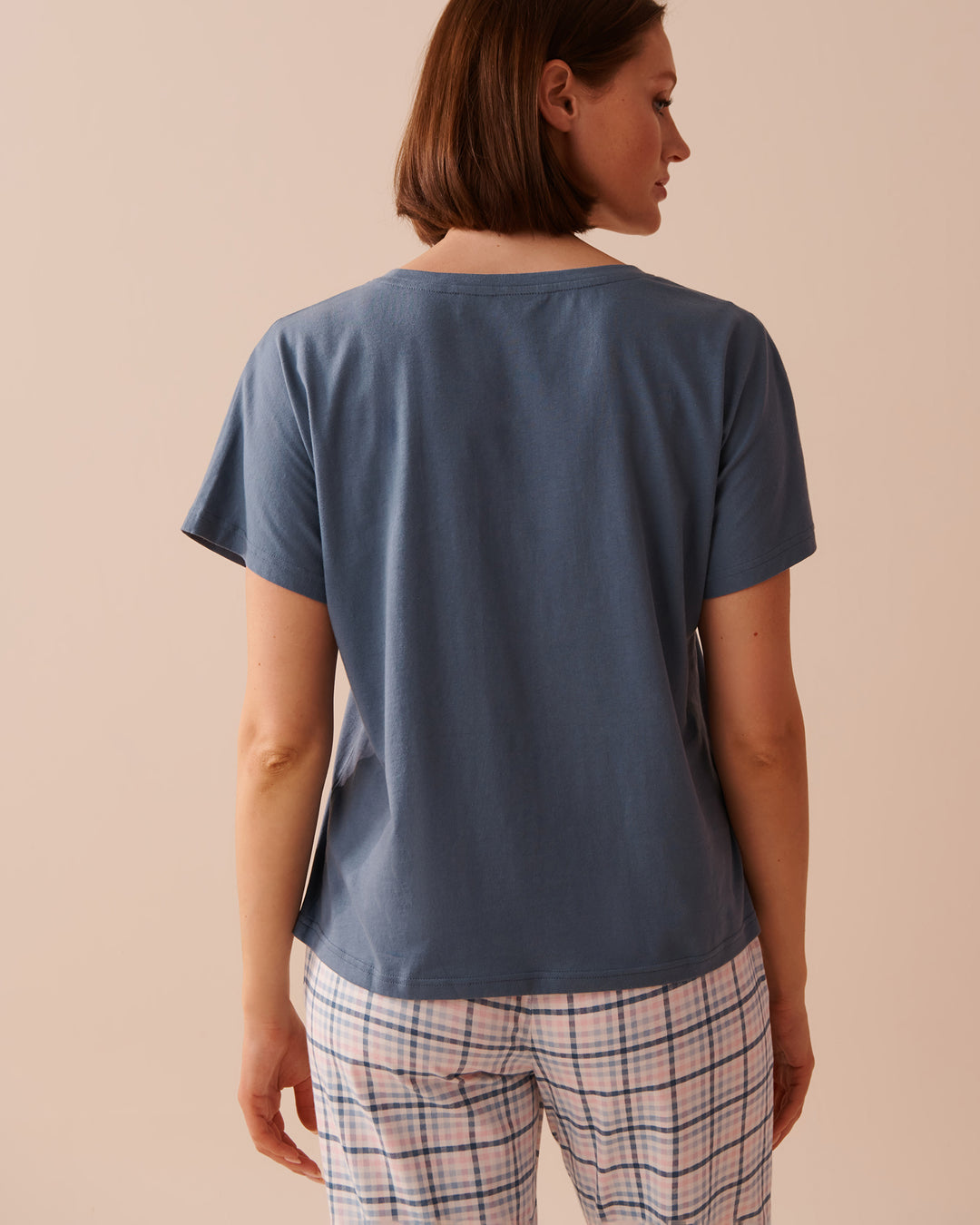 Apple Print Cotton V-neck T-shirt - China Blue
