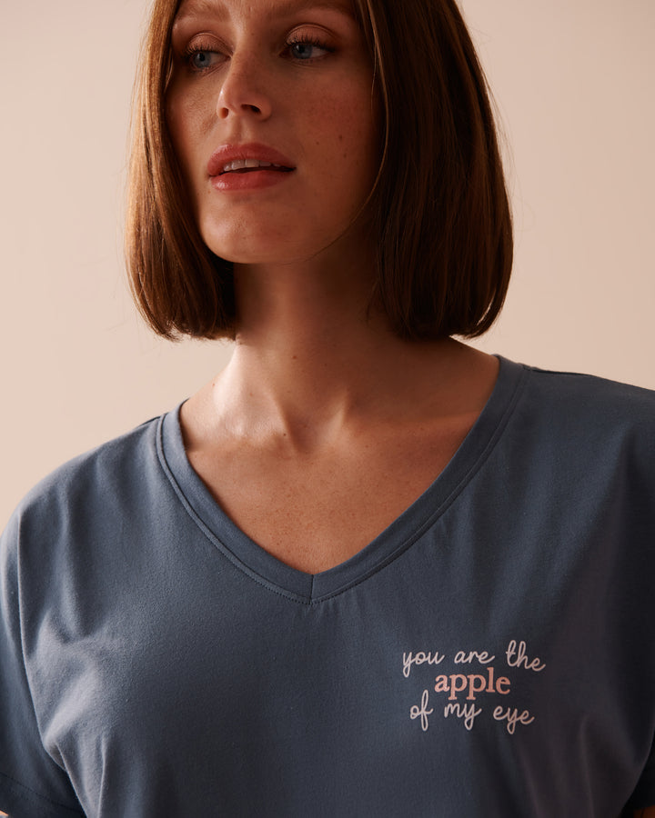 Apple Print Cotton V-neck T-shirt - Microchip