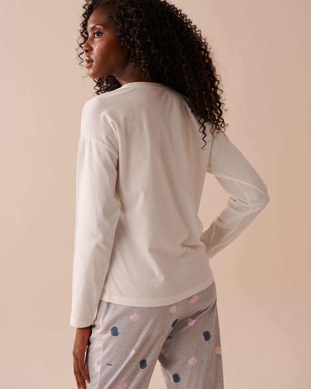 Apple Print Cotton Long Sleeve Shirt - Blue Fog