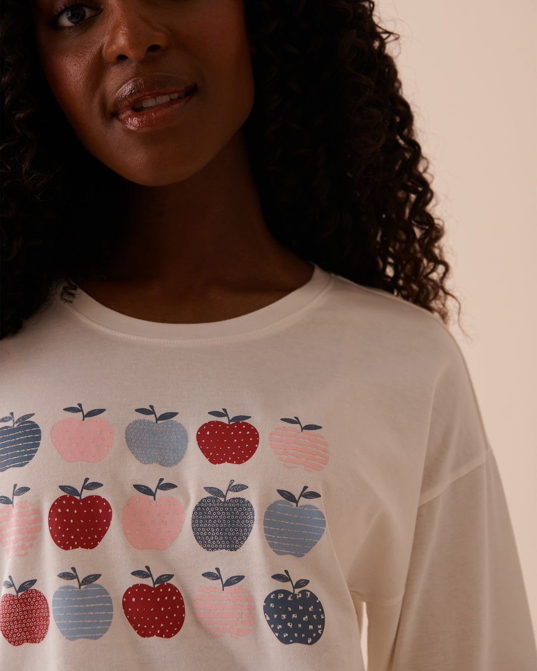 Apple Print Cotton Long Sleeve Shirt - Chalk Pink