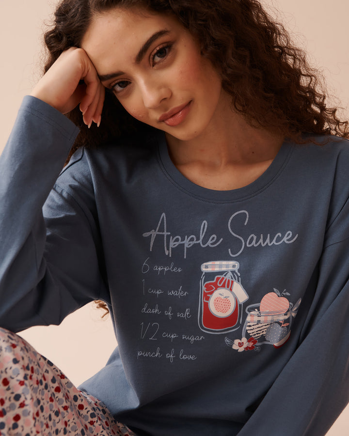 Apple Print Cotton Long Sleeve Shirt - China Blue