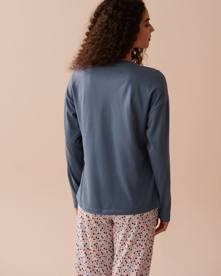 Apple Print Cotton Long Sleeve Shirt - China Blue