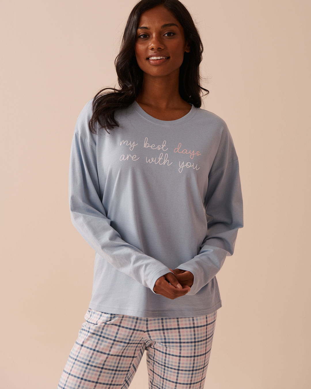 Apple Print Cotton Long Sleeve Shirt - Blue Fog