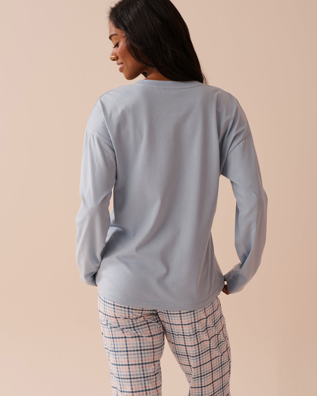 Apple Print Cotton Long Sleeve Shirt - Blue Fog