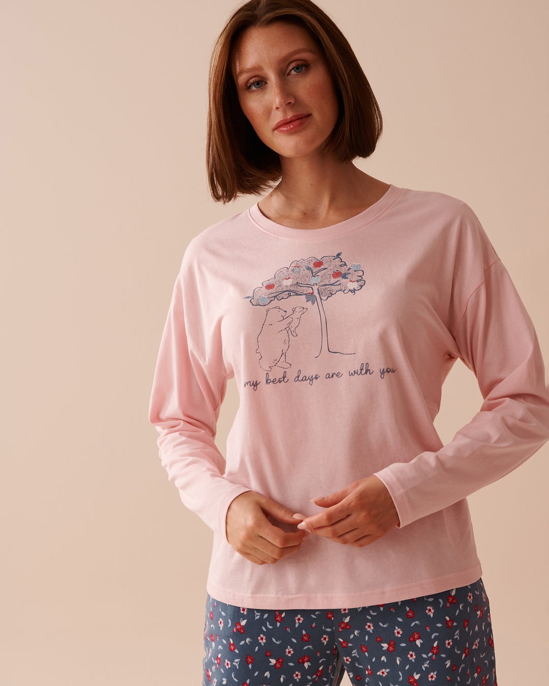 Apple Print Cotton Long Sleeve Shirt - Chalk Pink