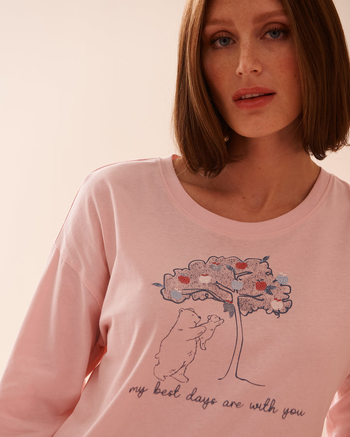 Apple Print Cotton Long Sleeve Shirt - Blue Fog