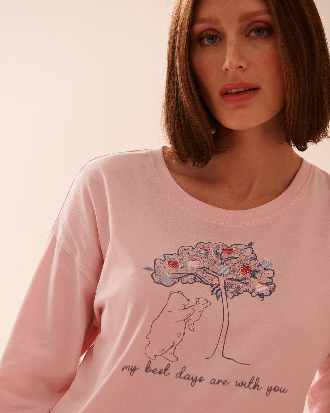 Apple Print Cotton Long Sleeve Shirt - China Blue