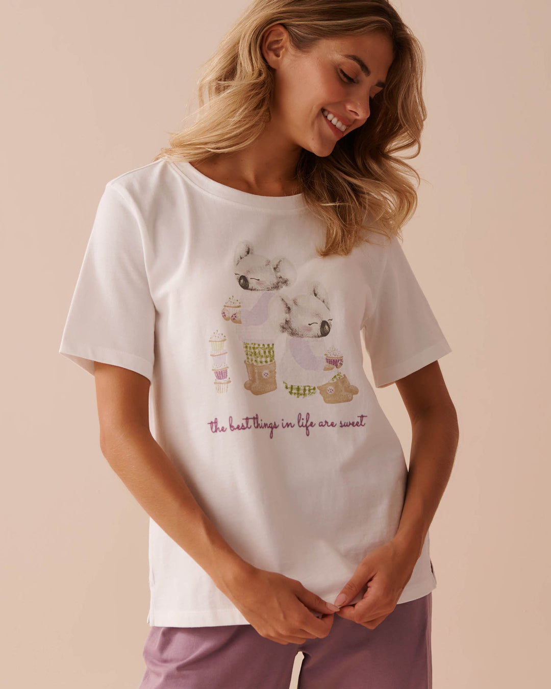 Koala Print Cotton T-shirt - Snow White