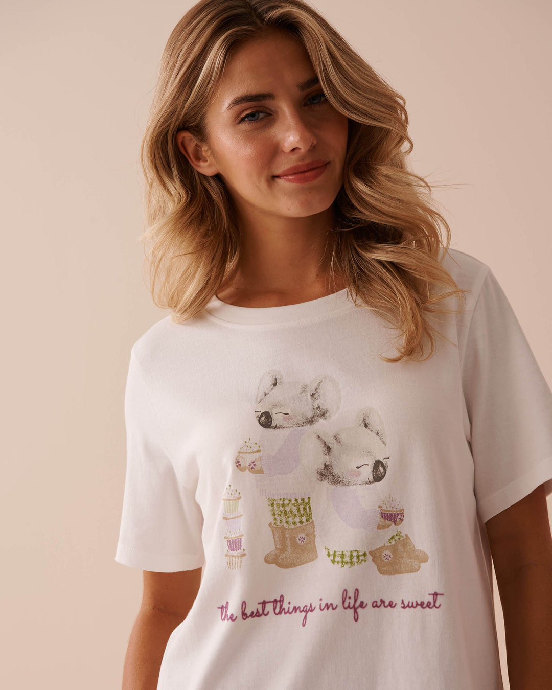 Koala Print Cotton T-shirt - Evening Blue