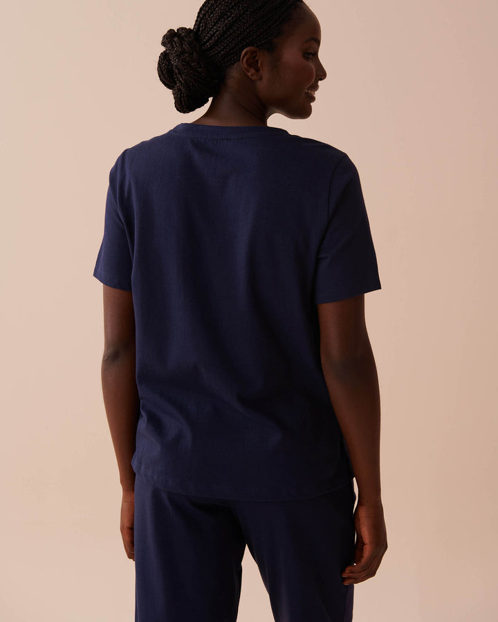 Koala Print Cotton T-shirt - Evening Blue