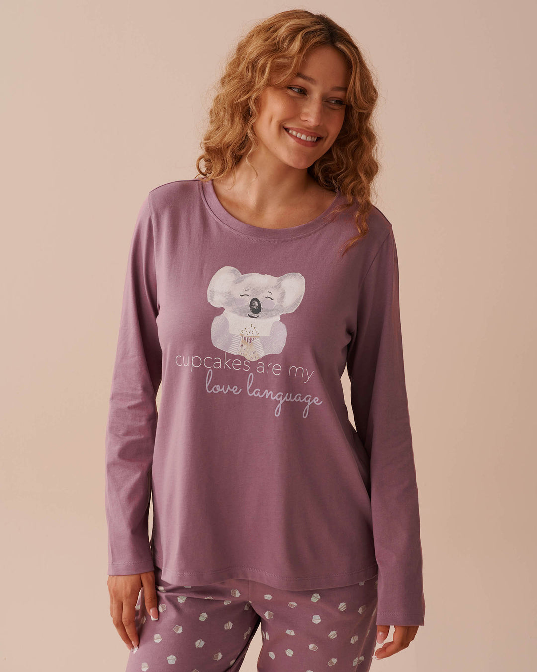 Cat Print Cotton Long Sleeve Shirt - Very Grape
