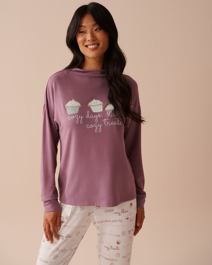 Cupcake Print Recycled Fibers Long Sleeve Shirt - Comfy Grey Mix Printed
