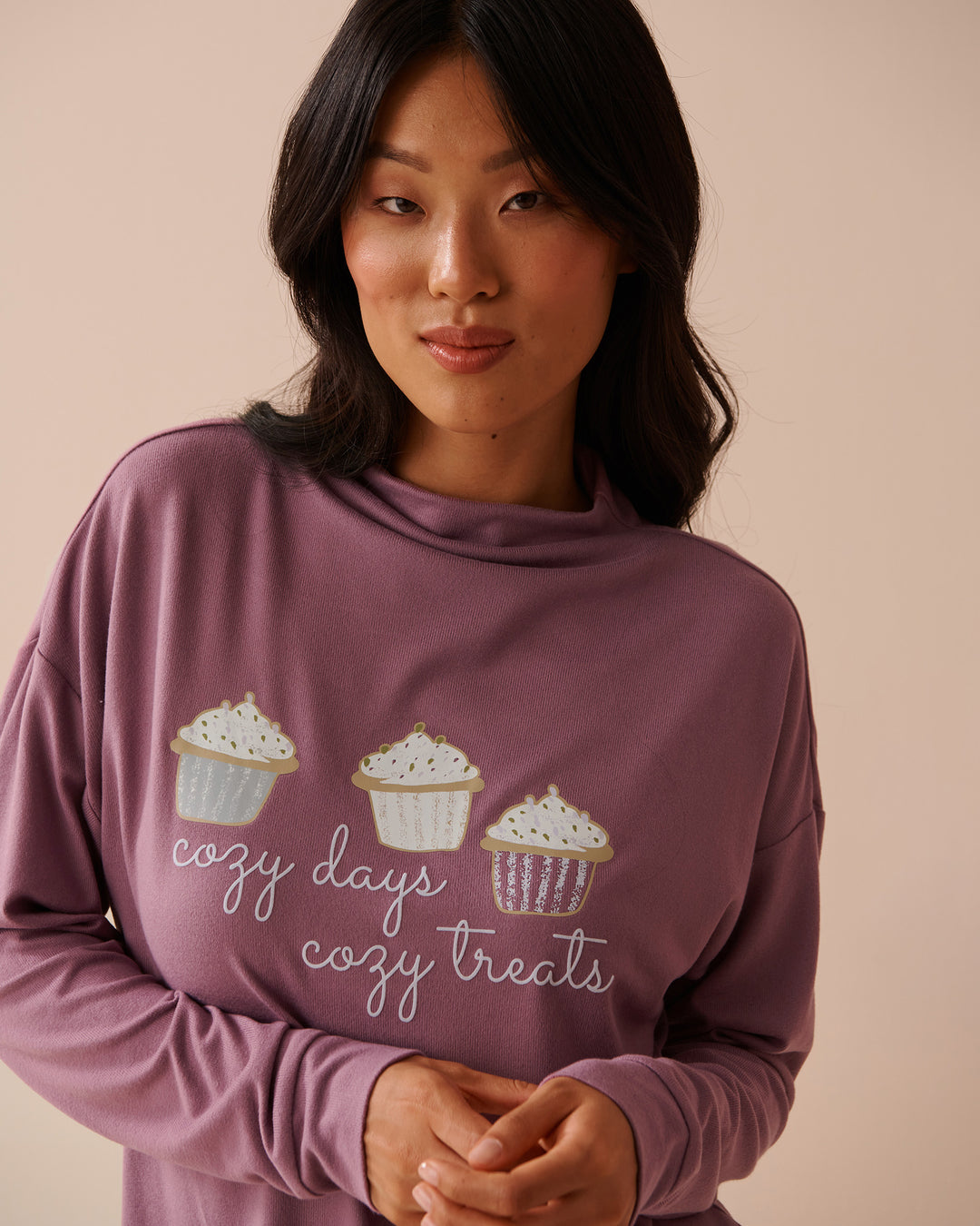 Cupcake Print Recycled Fibers Long Sleeve Shirt - Snow White Daydream