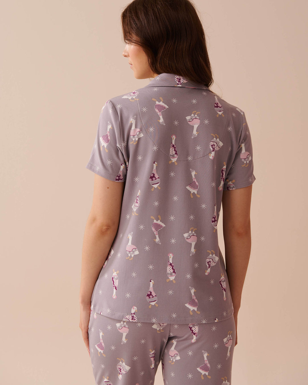 Goose Print Cozy Button-down Shirt - Lilac Gray Goose