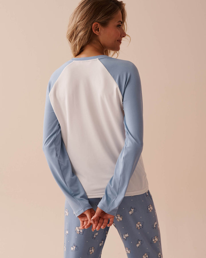 Cat Print Super Soft Long Sleeve Shirt - Evening Haze