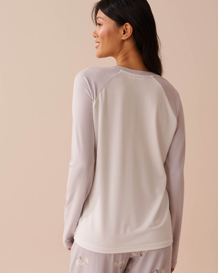 Cat Print Super Soft Long Sleeve Shirt - Evening Haze