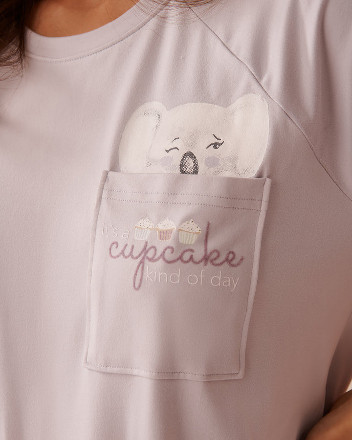 Cat Print Super Soft T-shirt - Evening Haze