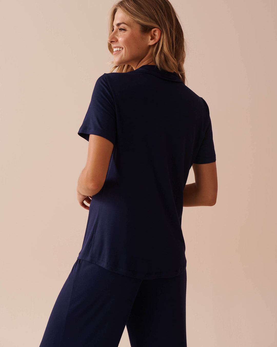 Soft Jersey Short Sleeve Button-down Shirt - Evening Blue