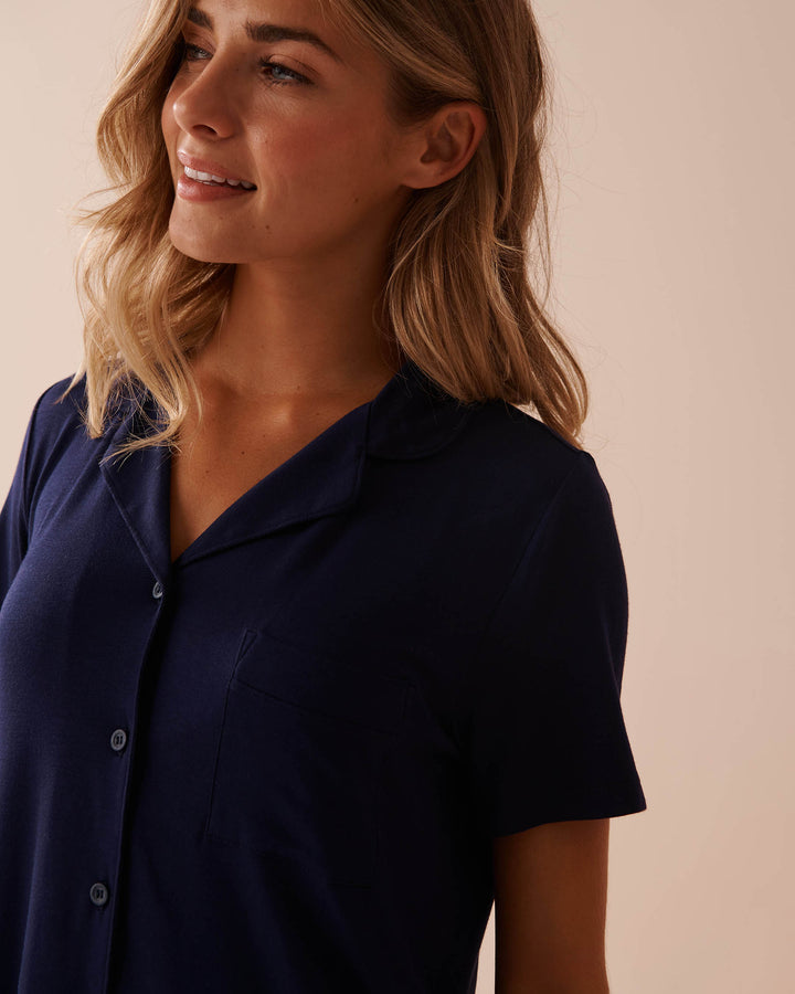 Soft Jersey Short Sleeve Button-down Shirt - Evening Blue