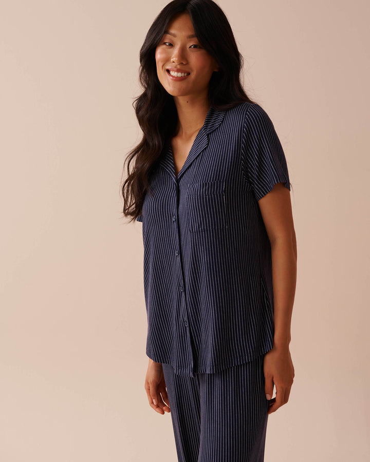 Soft Jersey Short Sleeve Button-down Shirt - Evening Blue