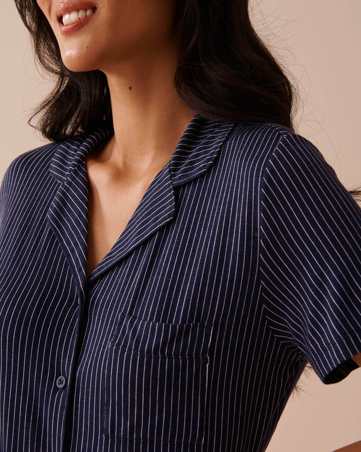 Soft Jersey Short Sleeve Button-down Shirt - Evening Blue