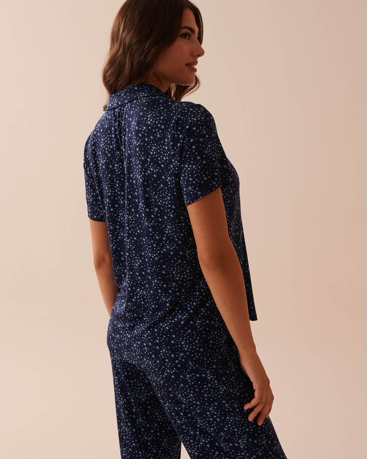 Soft Jersey Short Sleeve Button-down Shirt - Evening Blue
