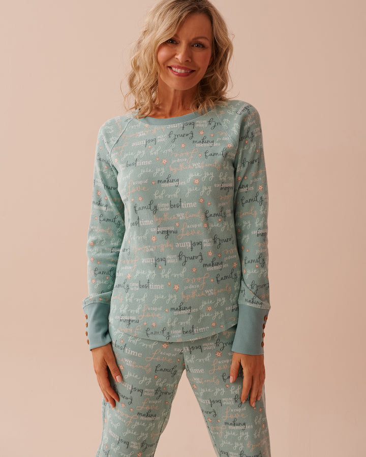 Winter Print Waffle Knit Long Sleeve Shirt - Aquifer Wordings
