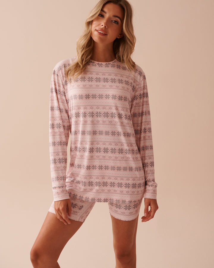 Fair Isle Print Super Soft Long Sleeve Shirt - Pink Nordic Frosty