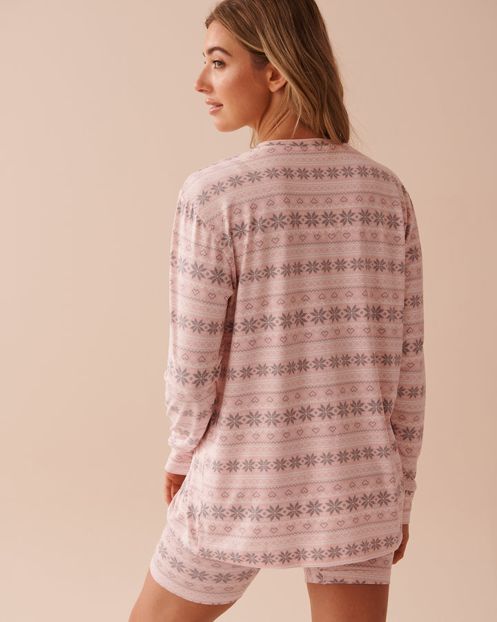 Fair Isle Print Super Soft Long Sleeve Shirt - Pink Nordic Frosty