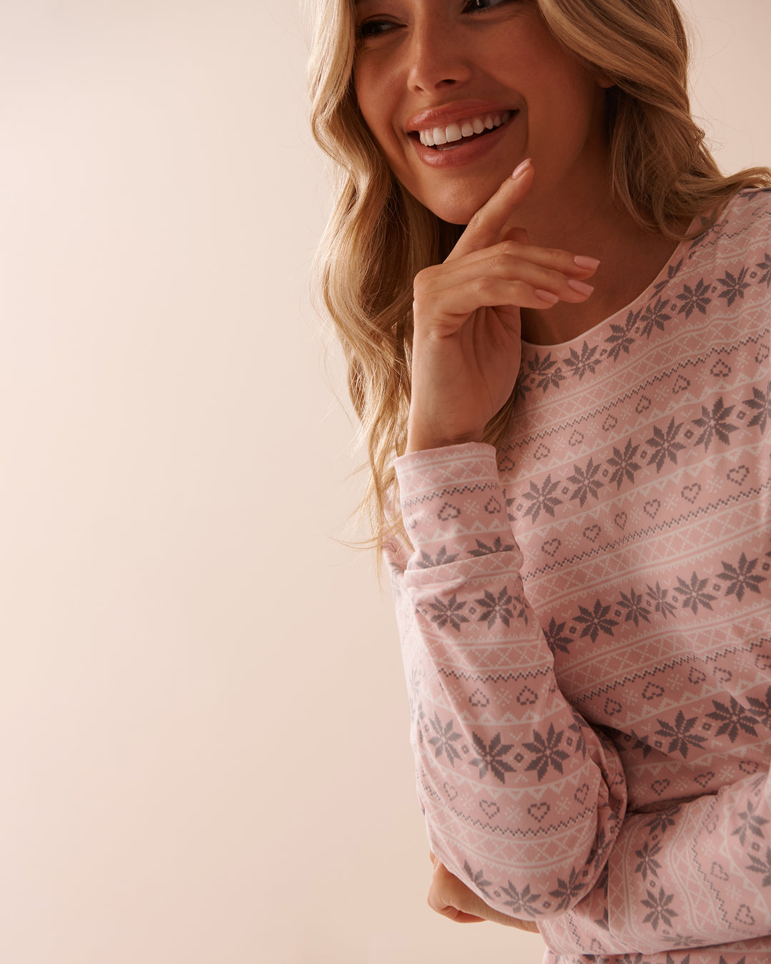 Fair Isle Print Super Soft Long Sleeve Shirt - Pink Nordic Frosty