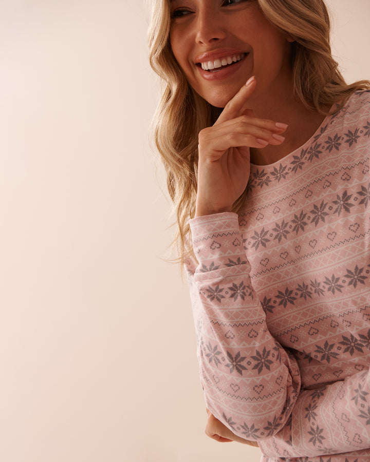 Fair Isle Print Super Soft Long Sleeve Shirt - Pink Nordic Frosty