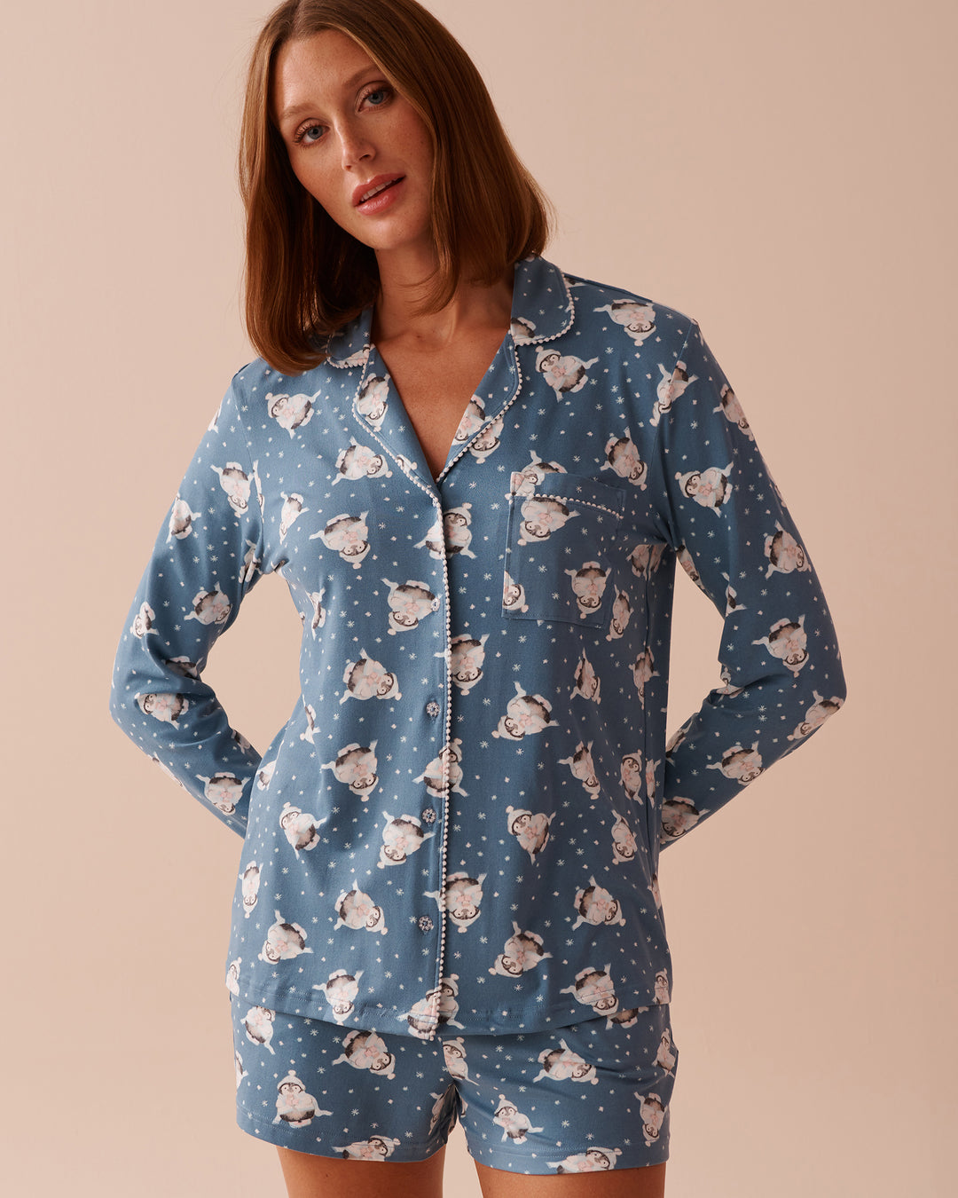 Penguin Print Super Soft Button-down Shirt - Blue Shadow Penguin