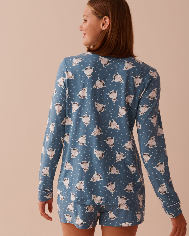 Penguin Print Super Soft Button-down Shirt - Blue Shadow Penguin