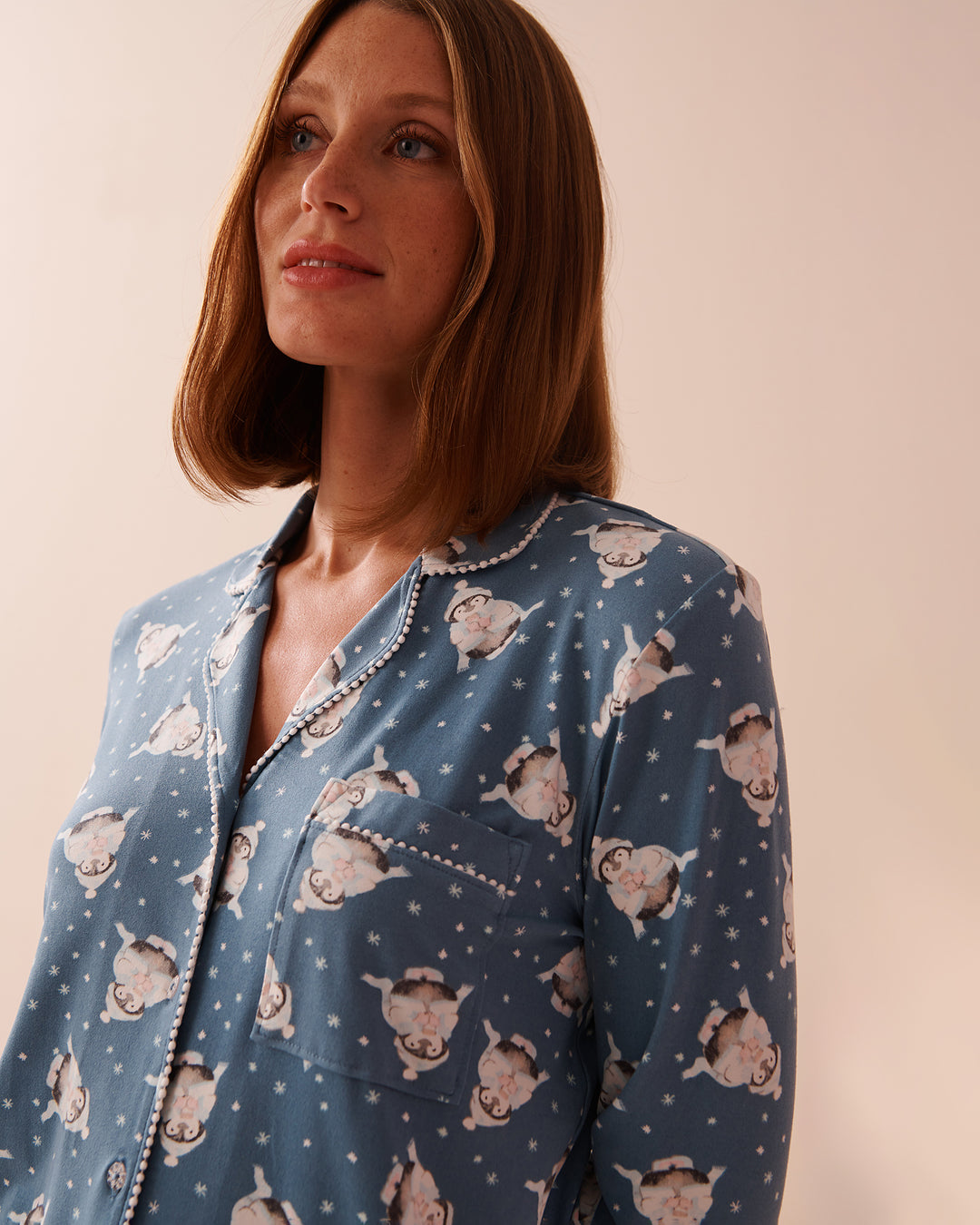 Penguin Print Super Soft Button-down Shirt - Blue Shadow Penguin