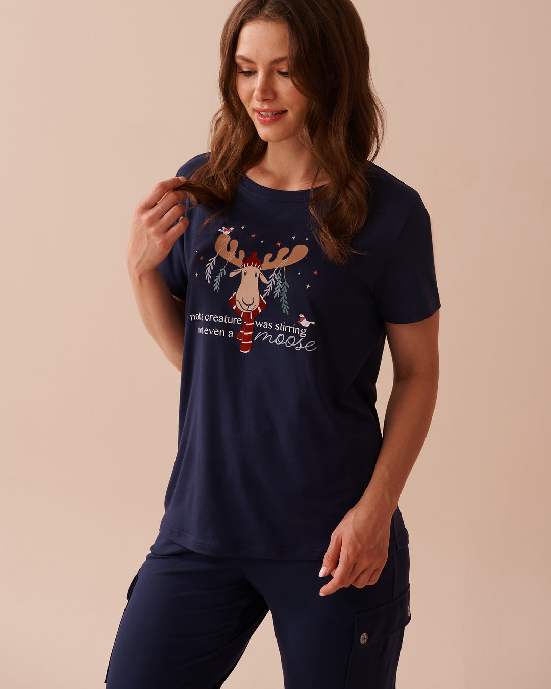 Moose Print Super Soft Crew Neck T-shirt - Evening Blue