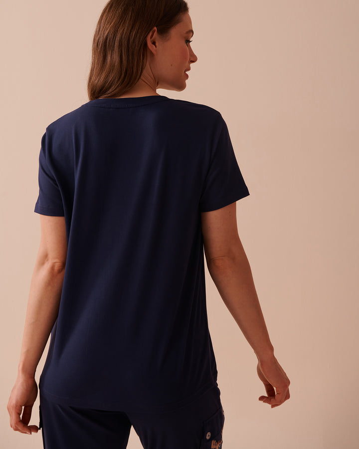 Moose Print Super Soft Crew Neck T-shirt - Evening Blue