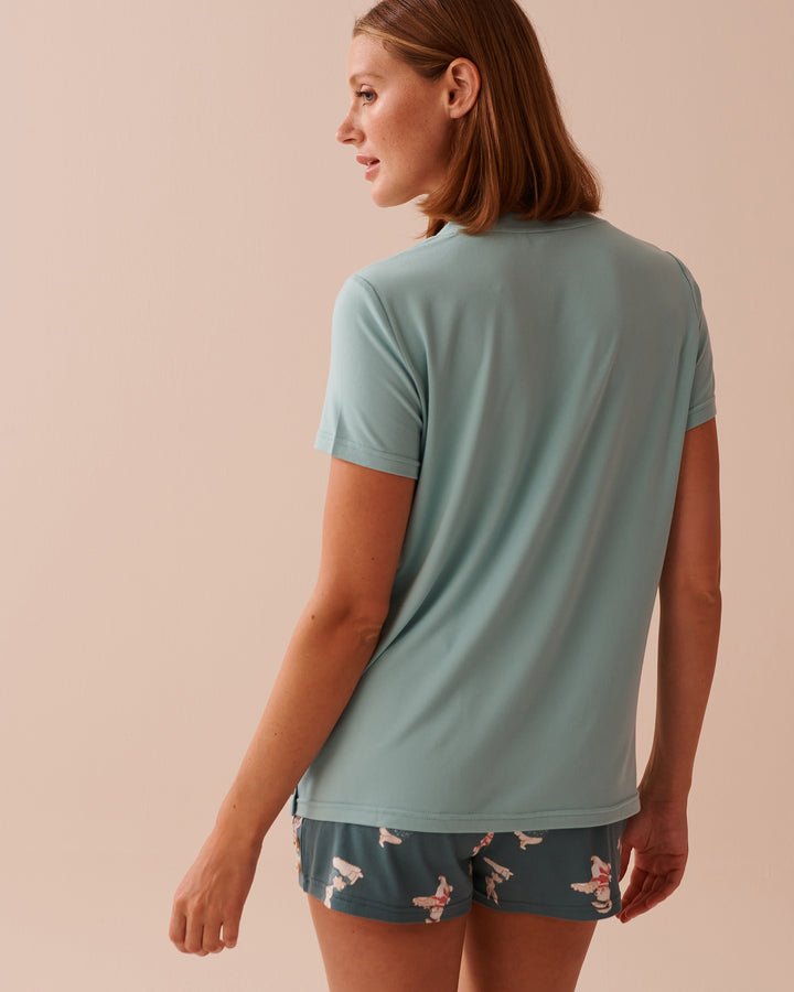 Rabbit Print Super Soft V-neck T-shirt - Aquifer