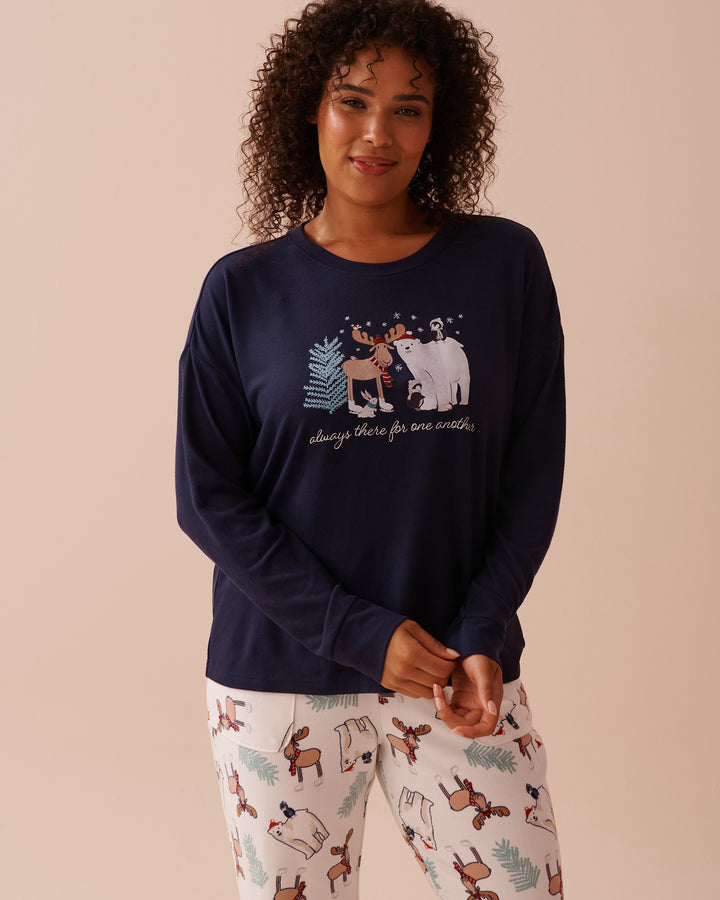 Animal Print Recycled Fibers Long Sleeve Shirt - Evening Blue