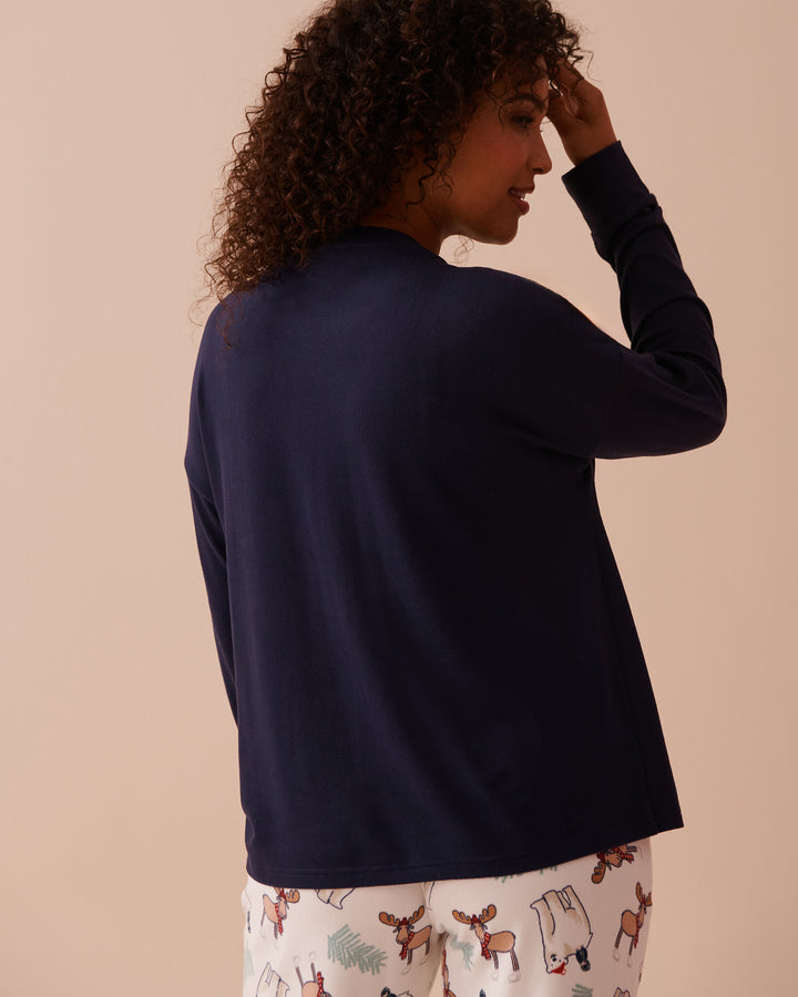 Animal Print Recycled Fibers Long Sleeve Shirt - Evening Blue