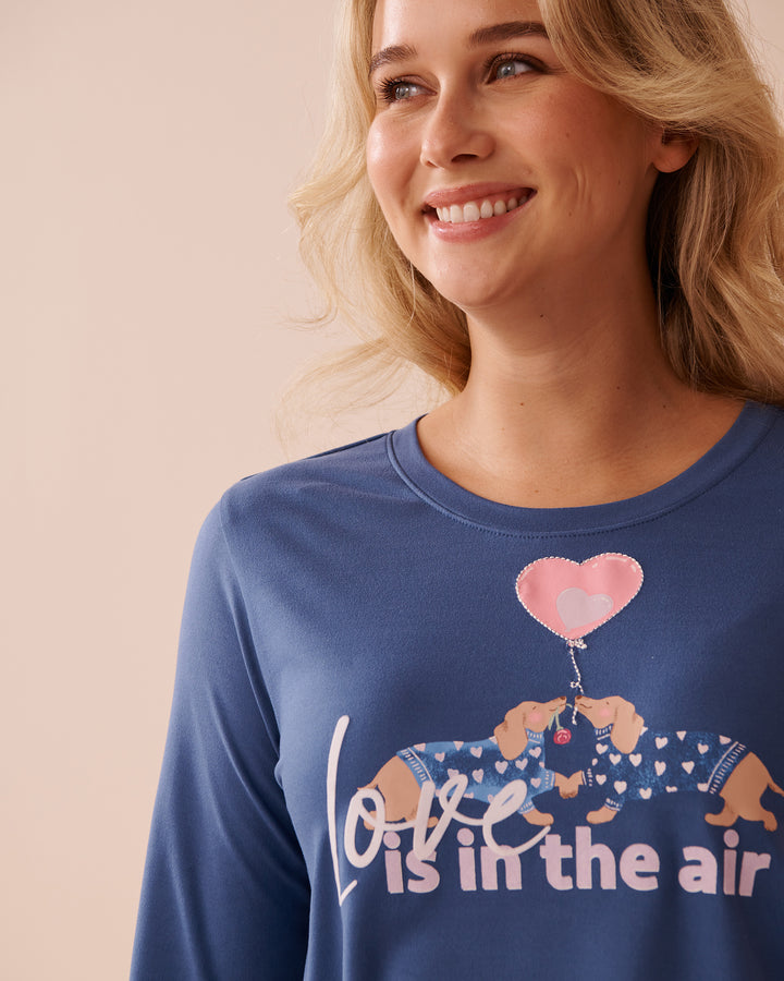 Dog Print Super Soft Long Sleeve Shirt - Gray Blue