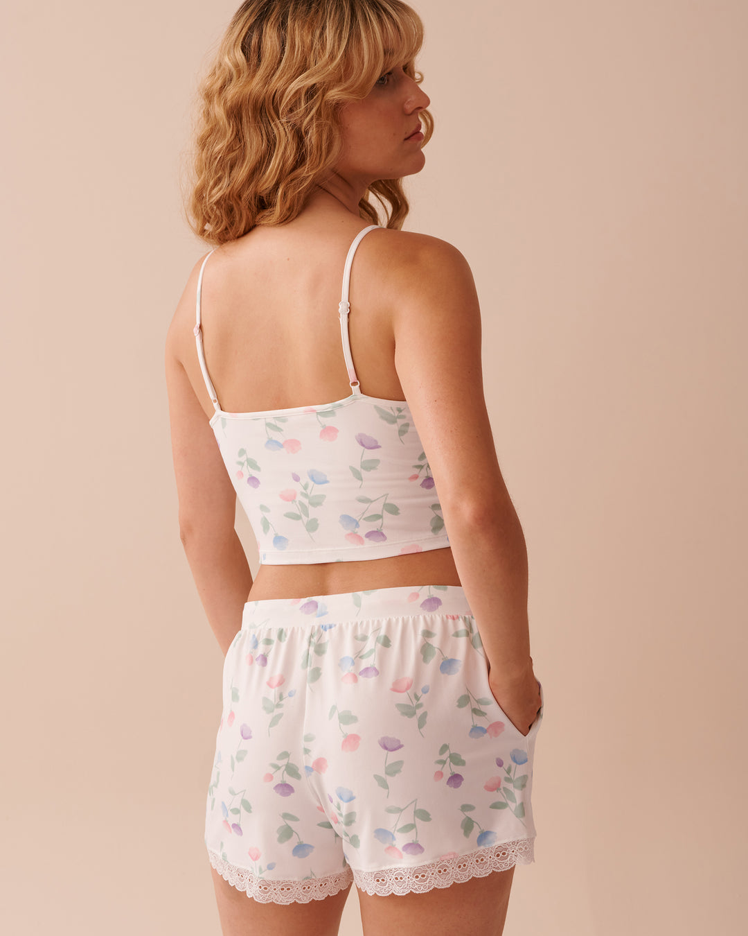 Tulip Print Super Soft Crop Cami - Snow White Multi Floral
