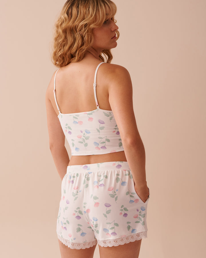 Tulip Print Super Soft Crop Cami - Snow White Multi Floral