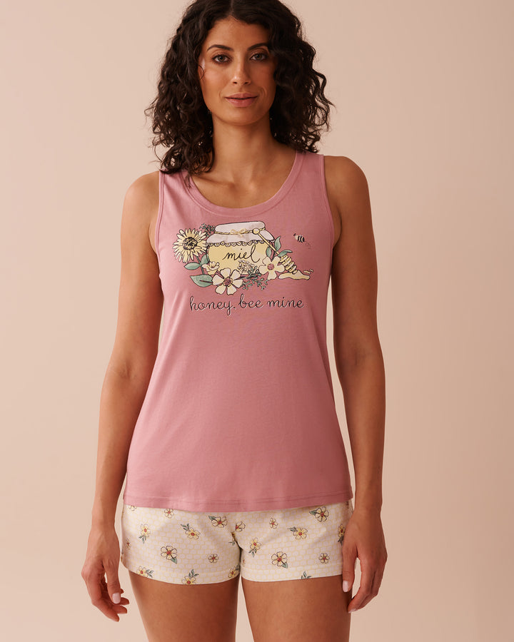 Bee Print Cotton Scoop Neck Cami - Frosty Green