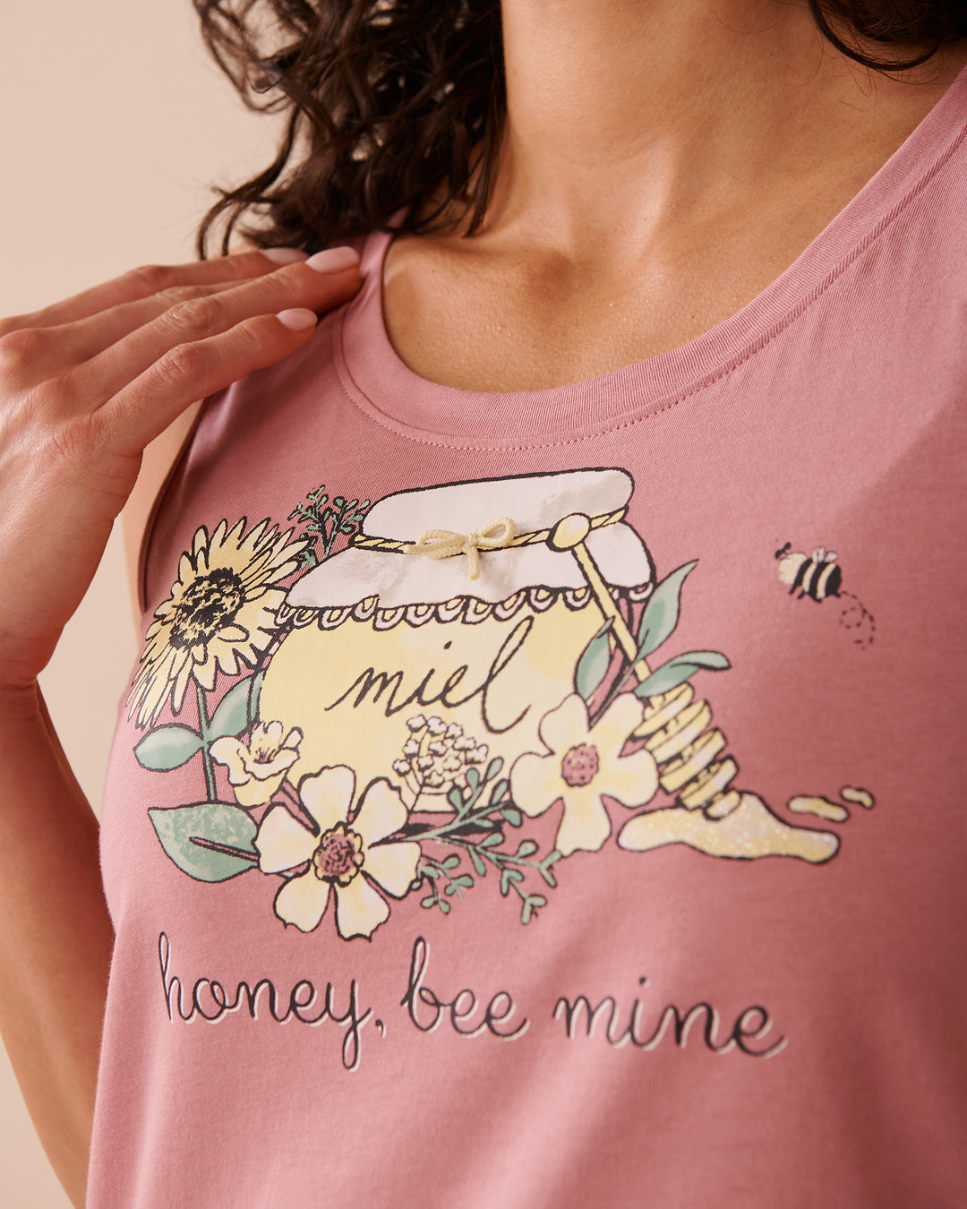Bee Print Cotton Scoop Neck Cami - Lilas