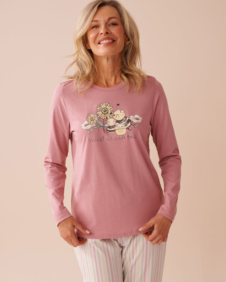 Bee Print Cotton Long Sleeve Shirt - Flan