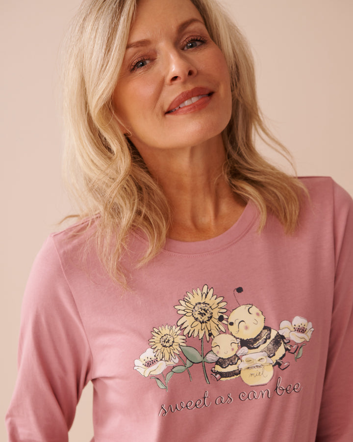 Bee Print Cotton Long Sleeve Shirt - Flan