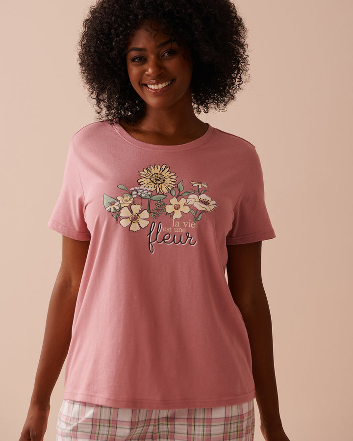 Sunflower Print Cotton Crew Neck T-shirt - Frosty Green