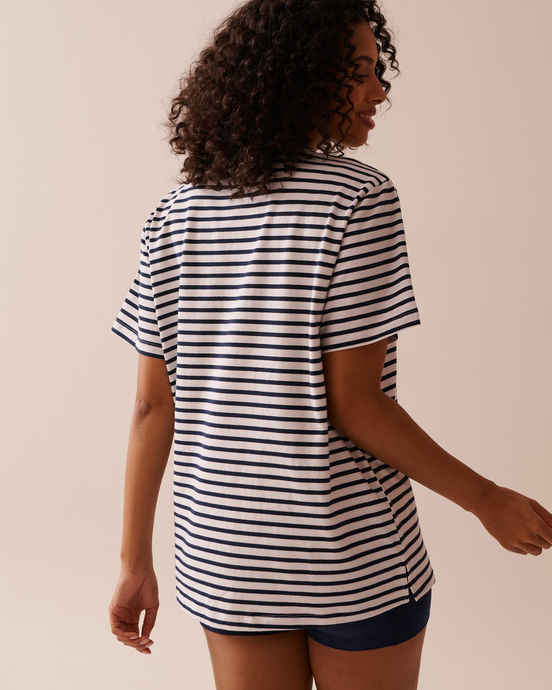 Lemon Print and Stripes Cotton T-shirt - Snow White Navy Stripe